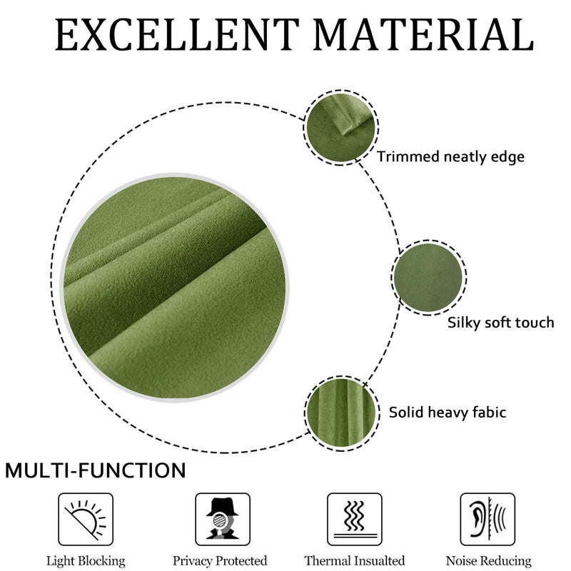 SMILETIME Green 72 in Long Velvet Curtains with Grommet, Thermal Insulated Super Soft Privacy Noise Reducing Light Filtering Velvet Curtains for Living Room, 2 Panels, Each 52 x 72 inches Long - Image 4